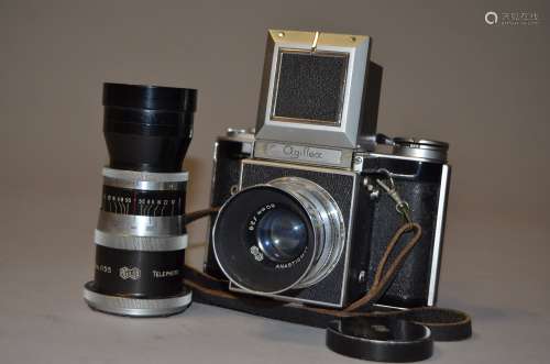 An Agiflex I Roll Film 6 x 6cm SLR Camera, serial no R7055, shutter working, with an Agilux