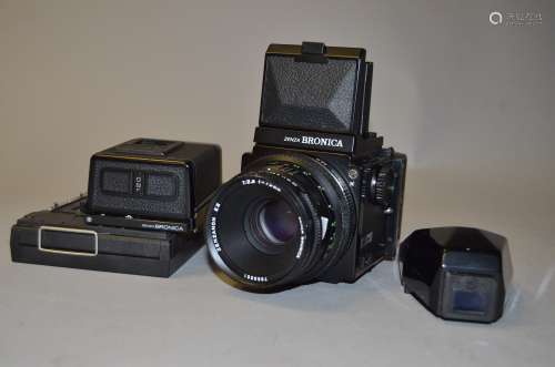 A Bronica ETRS 6 x 4.5cm Roll Film SLR Camera, with a Zenzanon EII 75mm f/2.8 lens, shutter not