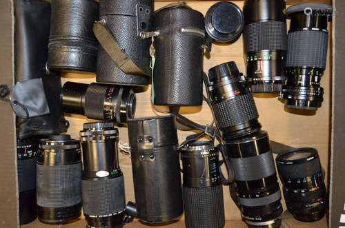 A Tray of Zoom and Tele Lenses, including Carl Zeiss Jena, Kiron, Sigma, Soligor, Sunagor, Super