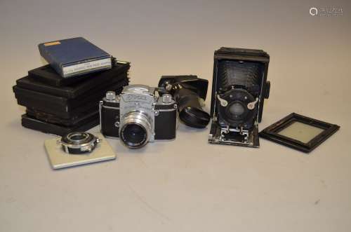 Camera Related Accessories, including; Ihagee Exa camera, 4x6 Graphic film holders (4), Rollei