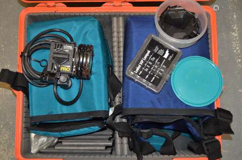 A Lowell ViP Pro Camera Lamp Kit, including one Lowel ViP head, barn doors, diffuser, dichroic