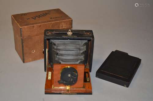 A No 1 Primus Wooden Folding Plate Camera, for 3