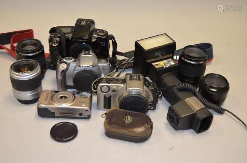 Three Canon EOS SLR Bodies and a Nissin Flash, comprising EOS A2 (EOS 5 equivalent), EOS 300V, EOS