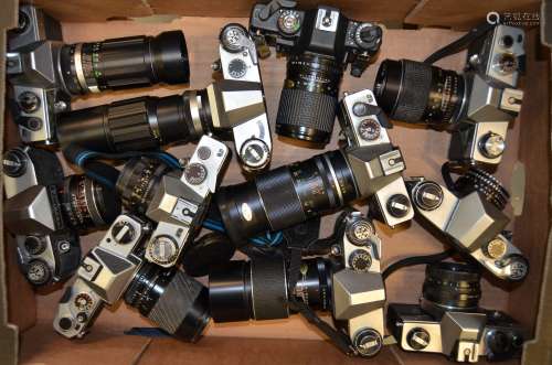 A Tray of Praktica SLR Cameras, including Nova 1B, Super TL (3 examples), LB, MTL 5 (2 examples), BX