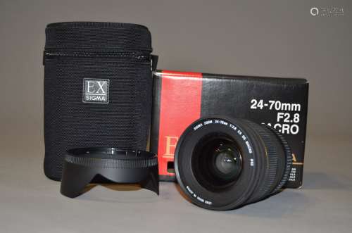 A Sigma EX 24-70mm f/2.8 DG Macro Lens, serial no 3007229, for Nikon AF D mount, barrel G,