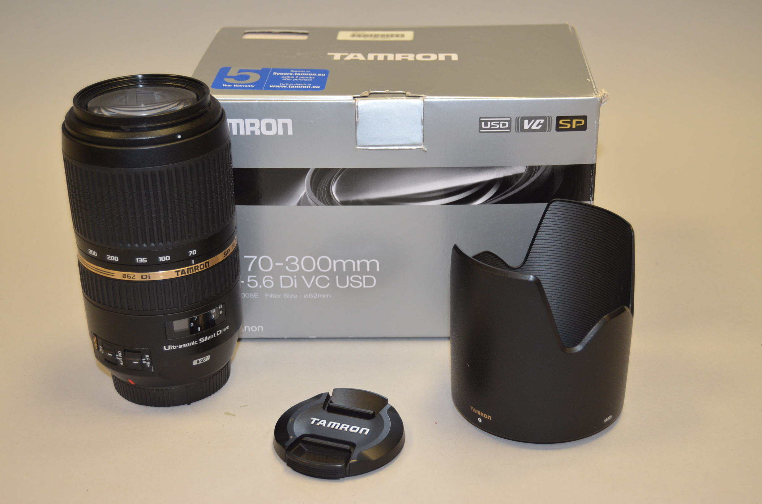 A Tamron SP 70-300mm f/4-5.6 VC USD zoom lens, Canon EF mount