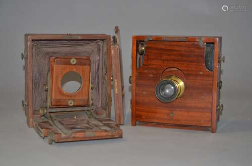 A Lancaster 1890 Instantograph Mahogany Plate Camera, with a Bulmer Dewsbury 7 x 5 Rapid Rectilinear