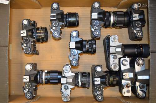 A Tray of Zenit SLR Cameras, including Zenit B, Zenit E, Zenit TTL, Zenit 11, Zenit 12XP together