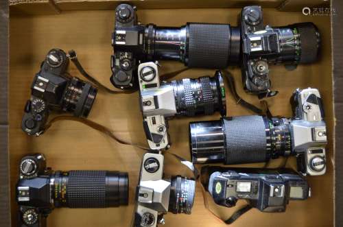 A Tray of Chinon and Minolta SLR Cameras, including Chinon CE-4s, Chinon CM-3, Minolta X-300 (2