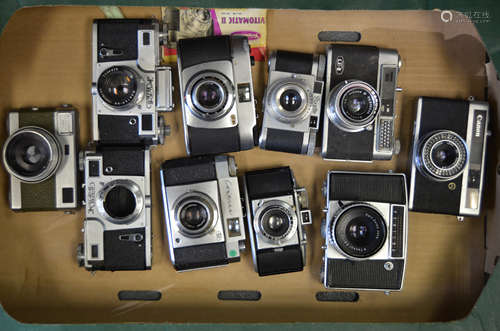 A Tray of 35mm Viewfinder Cameras, including Adox, Agfa Karat, Canonet, Contina, Kiev rangefinder (2