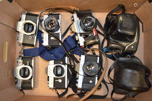 A Tray of Mamiya and Other SLR Cameras, including a Mamiya/Sekor 1000 DTL, a Mamiya DSX 1000, a