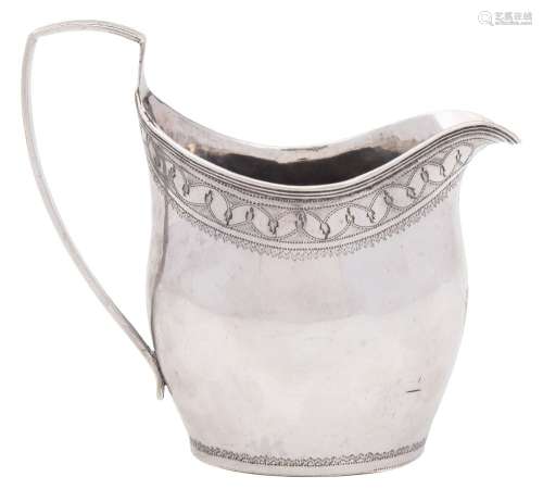 A Georgian silver cream jug, maker JH, no assay office or date letter mark: initialled,