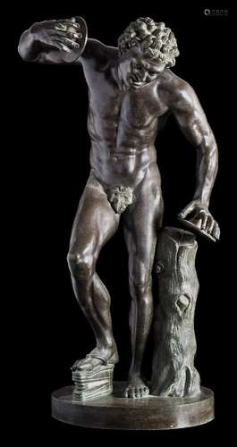 After Pietro Cipriani, The Dancing Faun: holding cymbals and standing beside a tree stump,