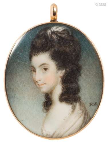 Circle of John Smart [1742-1811]- A miniature portrait of Mrs Michael Everett, head and shoulders,