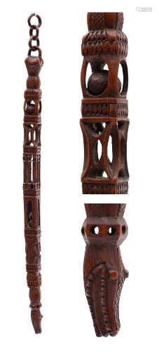 A Welsh or North Country carved treen love token: with pillared and geometric carved sections