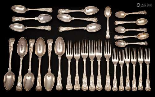 A matched Kings pattern part flatware service, makers William Eaton, London, 1836 and George Adams,