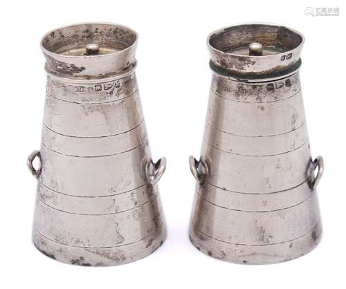 A pair of Victorian novelty pepperettes, maker Cornelius Saunders & Frank Shepherd, Chester,