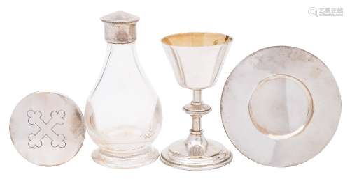 An Elizabeth II silver travelling four-piece communion set, maker H F Daltrey & Co, London,
