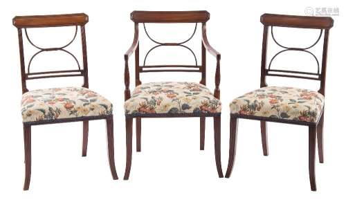 A set of six Regency mahogany dining chairs:,