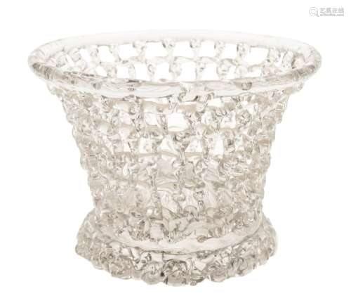 A Liège 'a traforato' openwork glass basket: of circular flaring form on raised foot with ribbed