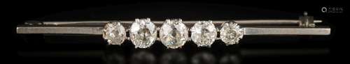 A graduated diamond five-stone bar brooch: with round old,