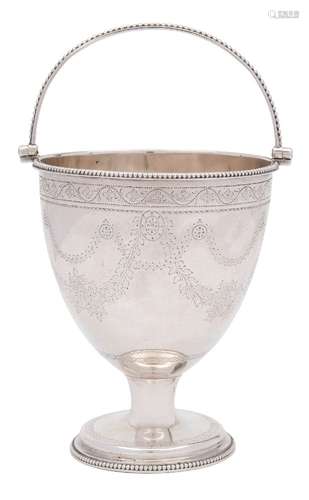 A George III silver swing handle pail, maker's mark worn, London, 1778: with beaded rim and handle,