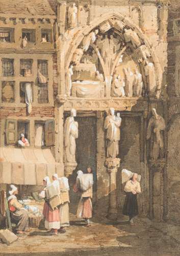 Circle of Samuel Prout [1783-1852]- Rouen Cathedral interior; Rouen Cathedral entrance:- two,