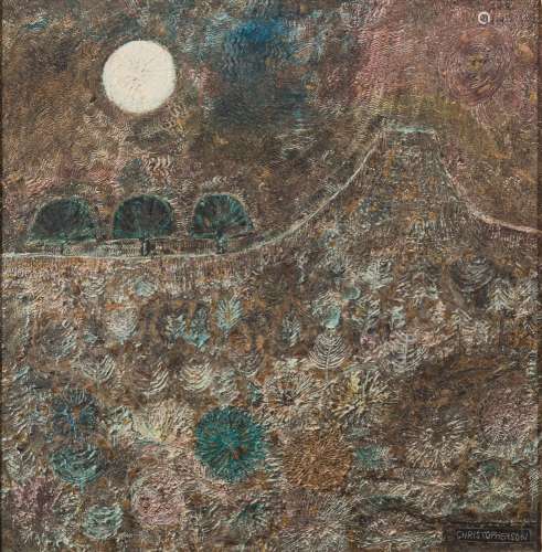* John Christopherson [1921-1996]- Volcano and Moon,:- signed bottom right further signed,