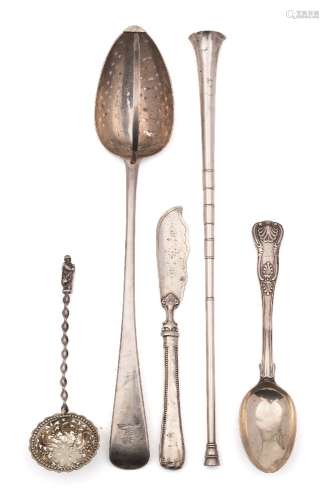 A George III silver Old English pattern straining spoon, maker Joseph Hicks, Exeter, 1815: crested,