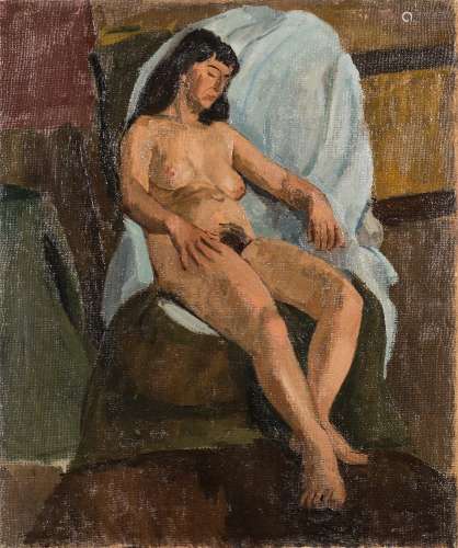* Marjorie Sherlock [1897-1973]- Female nude, full-length relining,:- signed, oil on canvas,