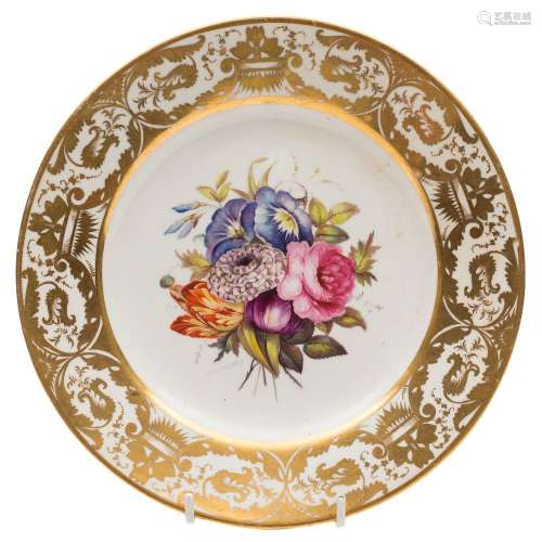 A Derby botanical plate: the centre painted with a floral bouquet within an elaborate foliate