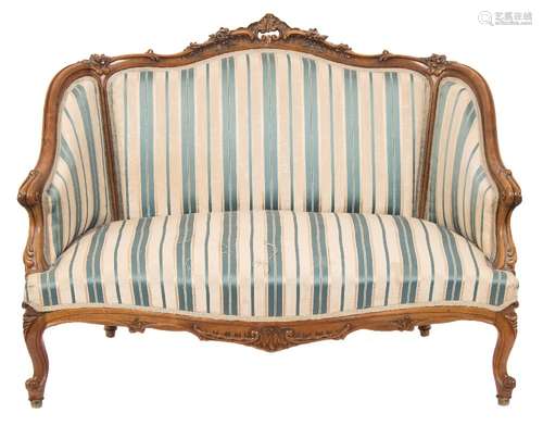 A French carved beechwood three piece salon suite:,