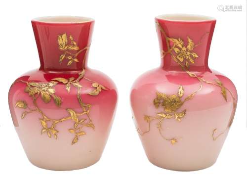 A pair of late 19th century peachblow cased glass vases: in the Webb manner,