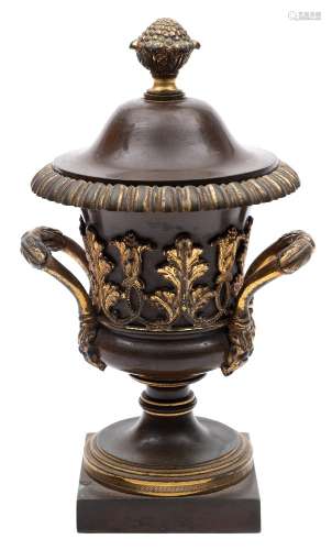 A 19th century bronze and gilt bronze cassolette: of classical urn-shaped outline,