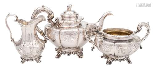 A Victorian silver three-piece tea service, maker William Hunter,