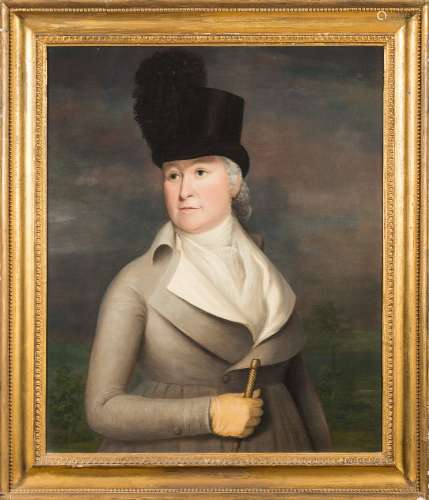 Circle of John Russell [1745-1806]- Portrait of a lady in hunting attire,