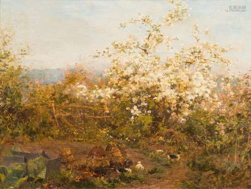 James Aumonier [1831-1911]- Blossom in an orchard,