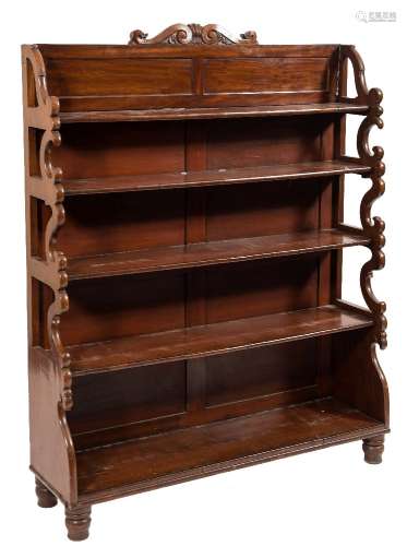 A Victorian mahogany waterfall bookcase:, with panelled back,