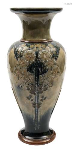 A large Royal Doulton Art Nouveau stoneware baluster vase: by Eliza Simmance,
