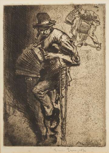 * Frank Brangwyn [1857-1956]- The Beggar Musician,:- etching,