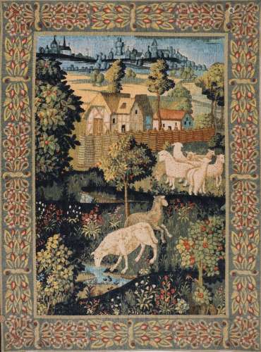 A pair of tapestry panels in Aubusson style:,