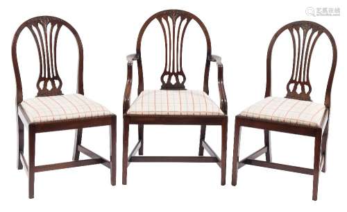 A set of eight mahogany dining chairs in the Hepplewhite taste:,