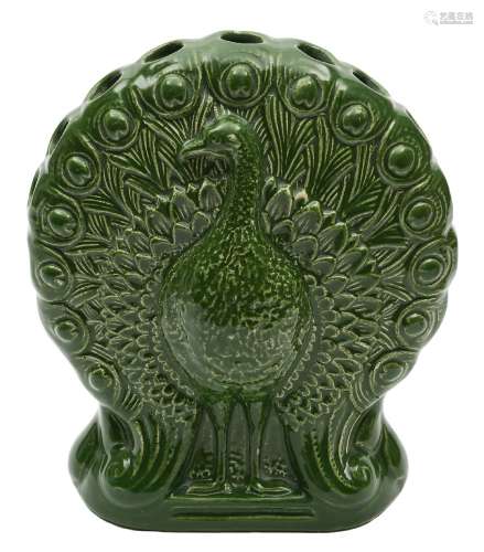 An Ault pottery 'Peacock' stem vase: after a design by Christopher Dresser modelled with a double