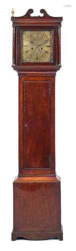 A mahogany longcase clock: the unsigned early 18th century eight-day duration,