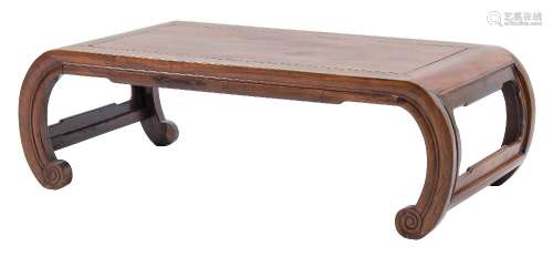 A Chinese Hua Li wood and burr elm urn table:, of rectangular form with curved ends,