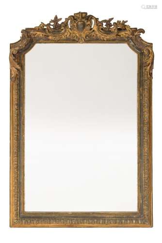 A 19th Century carved giltwood and gesso overmantel mirror:,