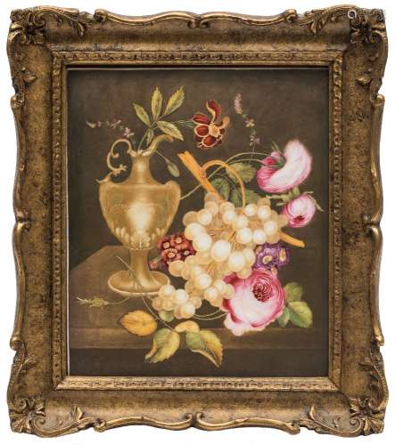 An English porcelain rectangular plaque: painted in the manner of Thomas Steele with a ewer,