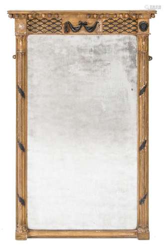 A Regency giltwood and ebony pier mirror:,