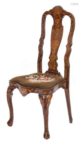 An early 19th Century Dutch walnut and floral marquetry dining chair:,