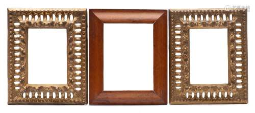 A pair of 19th Century carved giltwood small picture frames, apertures 13.5 x 9.5cm.